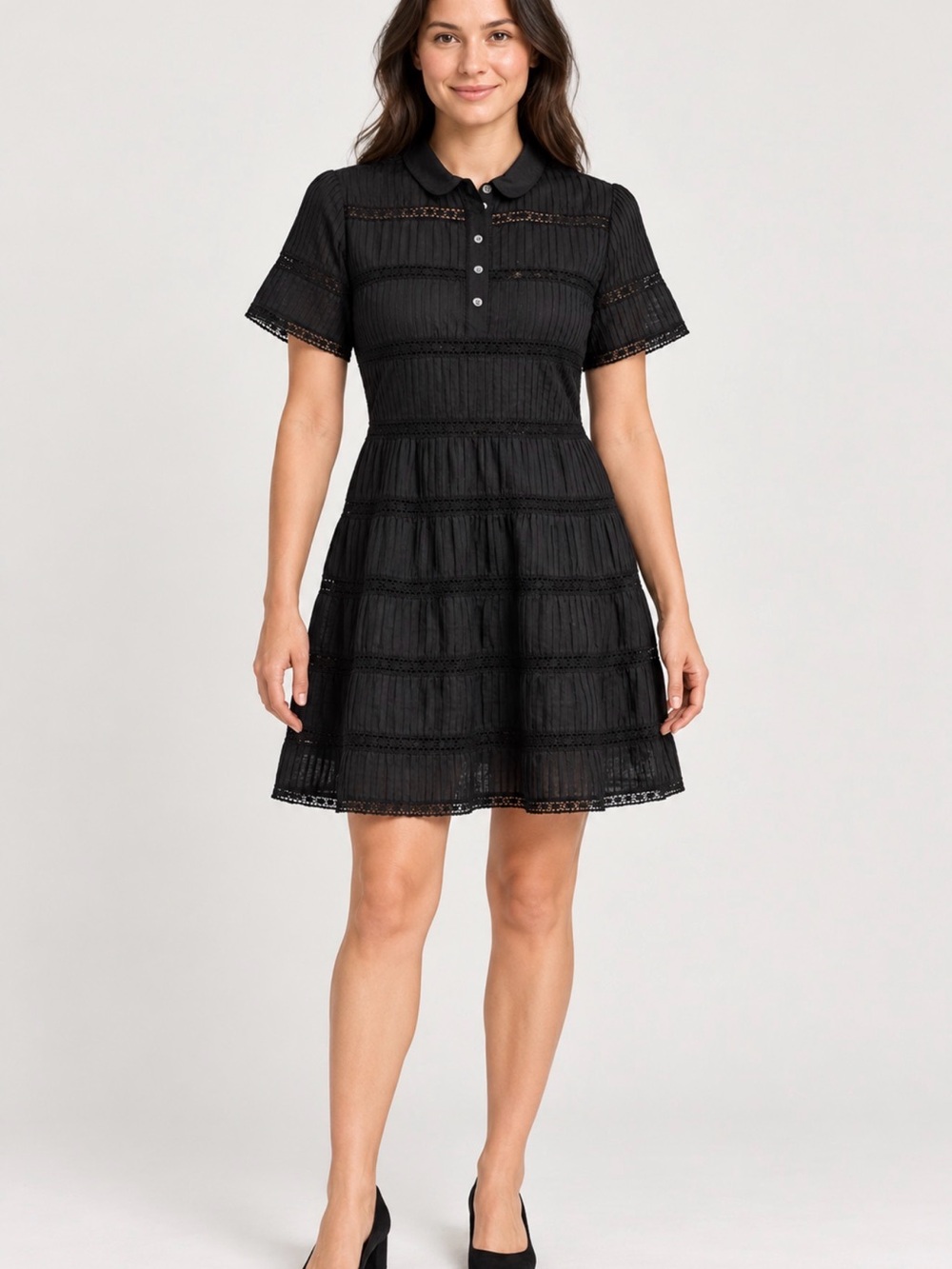 J. Crew Black Lace Polo Short-Sleeve Mini Dress